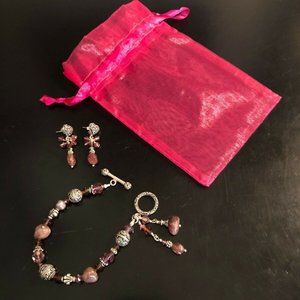 Silver Hand Beaded Crystal Bracelet & Earring Set